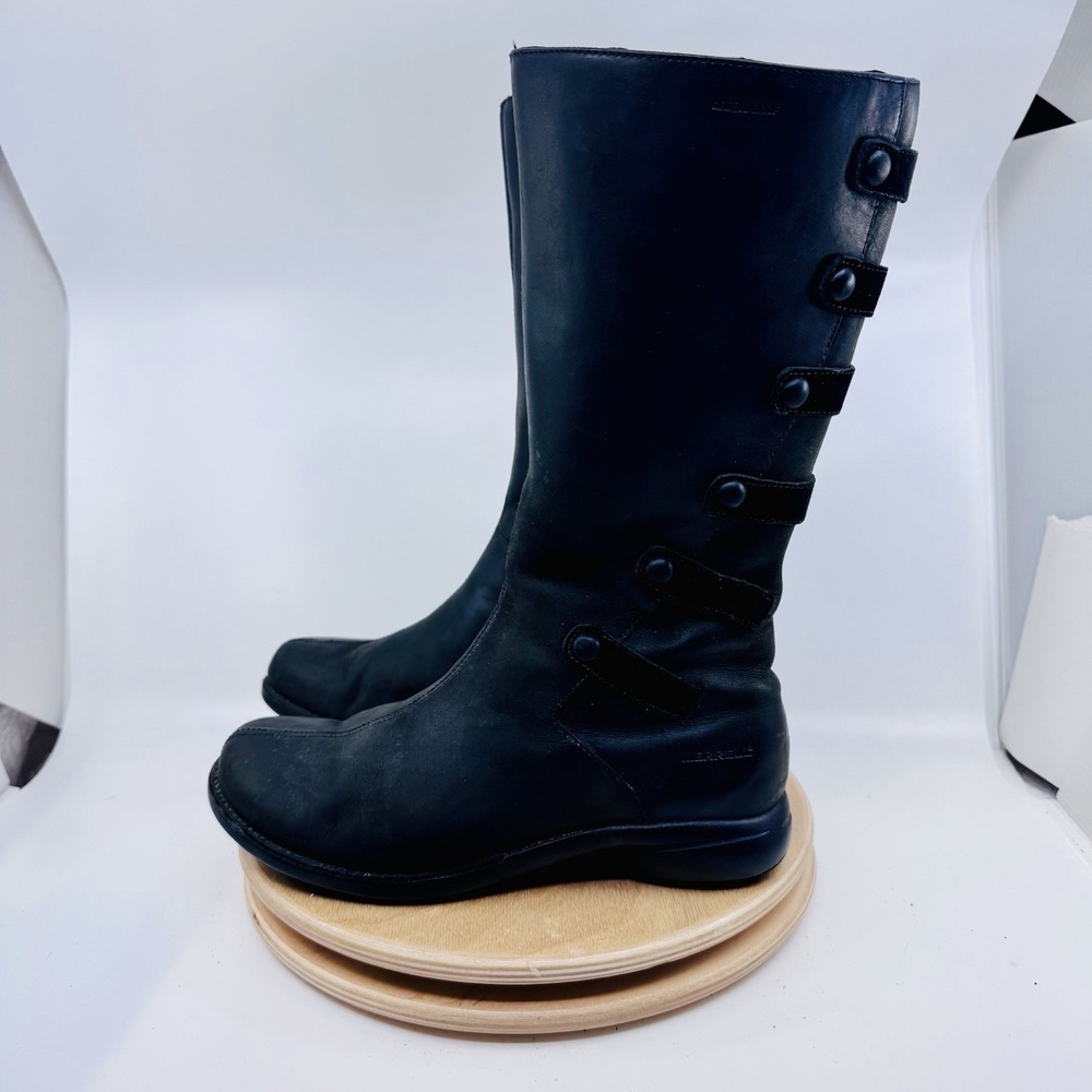 Merrell Tetra Launch Waterproof Black Leather Boots Womens 7.5 Knee High Zip
